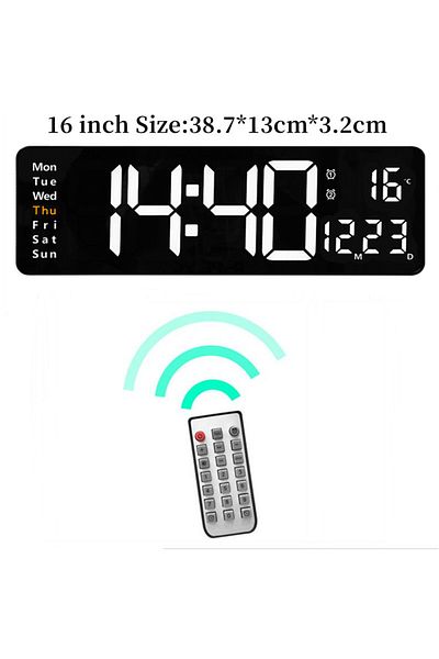 Choice 16 Inch White Temp Large Digital Wall Clock Temp Date Week Display Remote Control Power Off Memory T