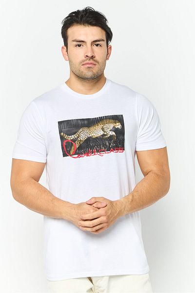 Cavalli Class Men Crew Neck Short Sleeve Graphic Print T-shirt, White Combo