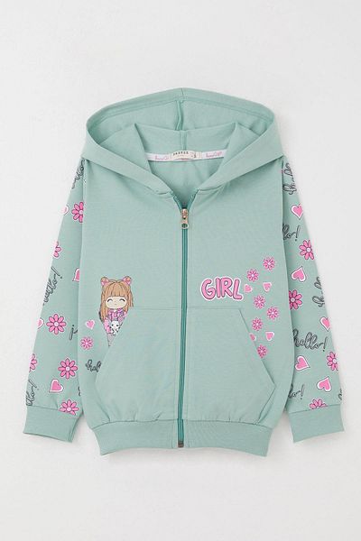 Breeze Adorable Girls Cardigan - Ages 1-4, Aqua Green & Heart Pattern