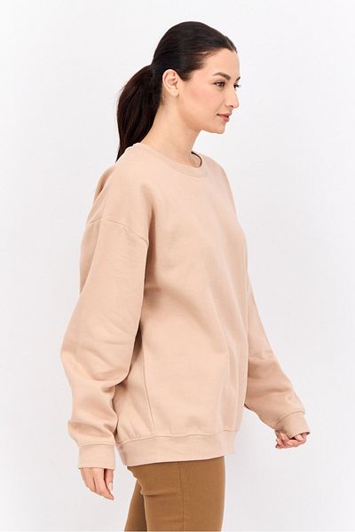 Juice Women Crew Neck Plain Long Sleeves Sweatshirt, Peach