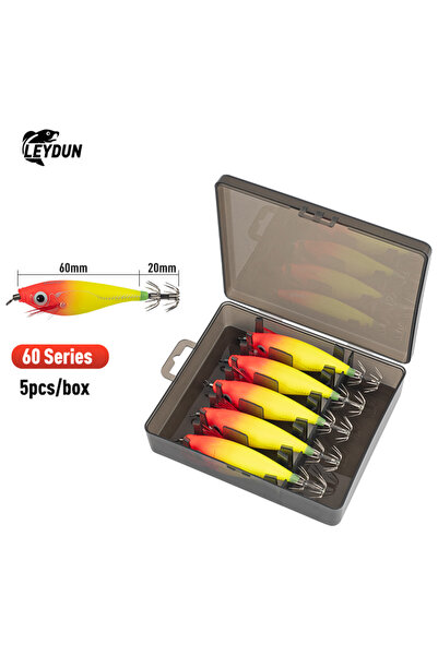 Choice 60series (5 قطع) 02 LEYDUN Luminous Squid Jig Wood Ruby Squid Hook 5 ق...