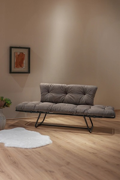 Berta Concept Bhusra Yatak Olabilen Mekanizmalı Ikili Kanepe Kolları Açılan Yataklı Koltuk Gri