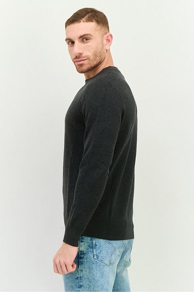 GAS Men Crew Neck Long Sleeve Textured Sweaters, Charcoal