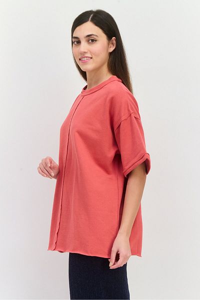 Tribe of 6 Women Round Neck Short Sleeves Plain Top, Red