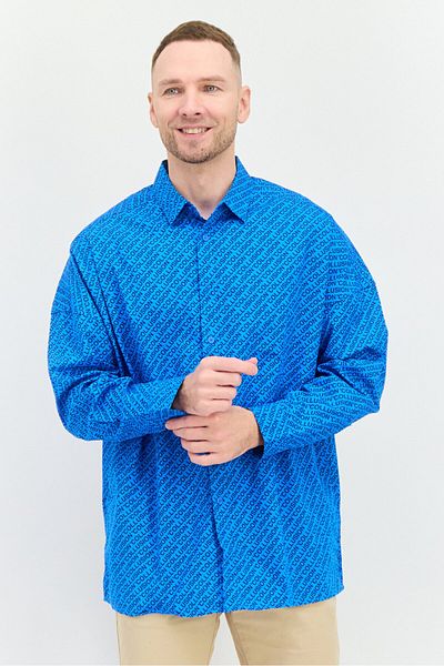 collusion Men Regular Fit Allover Print Long Sleeves Casual Shirt, Blue