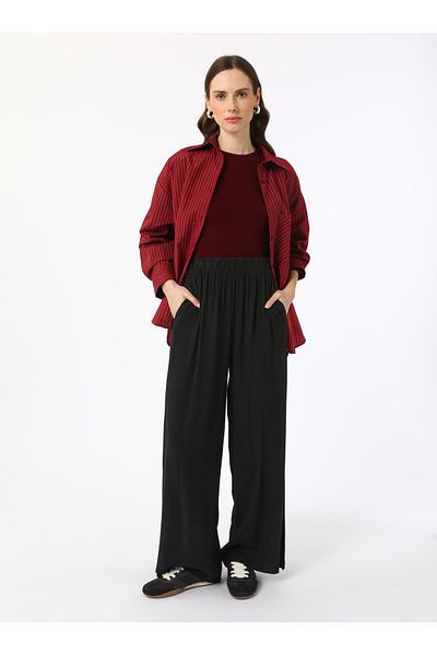 Benin Wide Leg Elastic Waist Viscose Trousers - Black - Benin