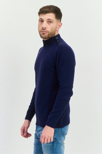 GAS Men Mock Neck Knitted Sweater, Navy