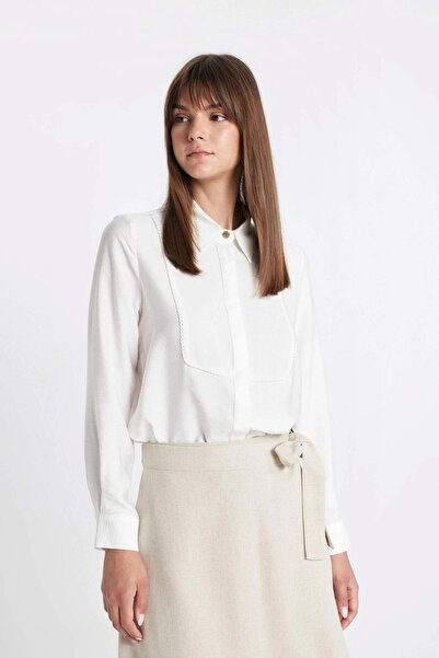 DeFacto D1345 Екрю Регулярний крій Довгорукавна сорочка-туніка