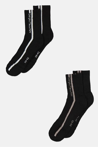 Sergio Tacchini Men 2 Pair Brand Logo Crew Socks, Black
