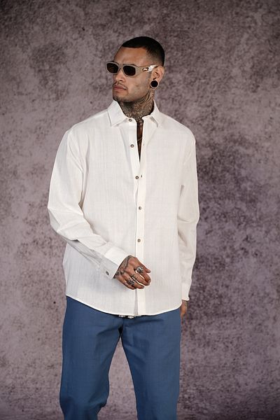 Butik TREND BIZ Ανδρικό πουκάμισο 100% βαμβακερό λινό Lycra Regular Fit