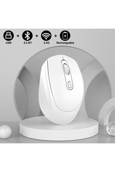 congdi WHITE Rechargeable Bluetooth-compatible Wireless Mouse 2.4G Optical Mice with USB RGB 1600DPI Mouse