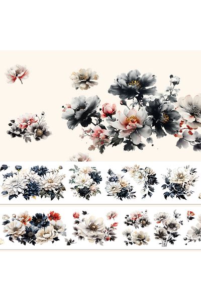 Choice Flower 2M/Roll Black And White Flower PET Tape Ink Style Decorative Tape For Card Making Scrapbookin