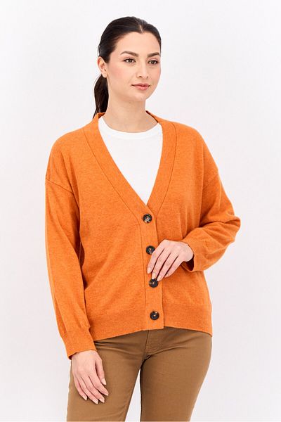 Gant Women V-neck Knitted Cardigan, Orange