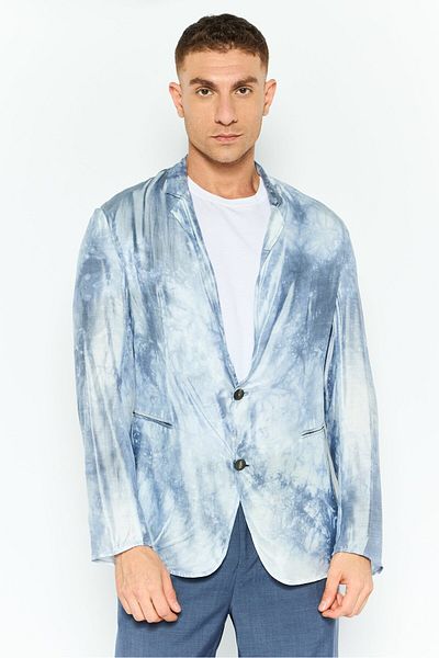 Emporio Armani Men Regular Fit Allover Print Casual Blazer, Slate Blue