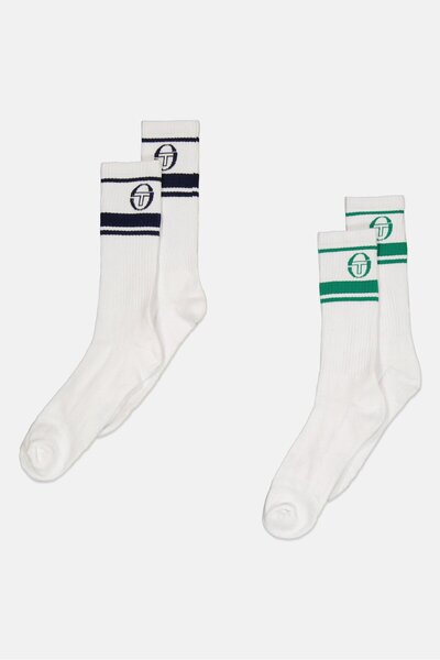 Sergio Tacchini جوارب رجالية بشعار العلامة التجارية، زوجان، باللون الأبيض