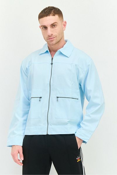 adidas Men Sportswear Fit Long Sleeve Outdoor Jacket Shirt, Light Blue