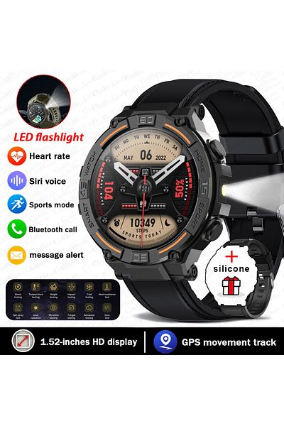 ChiBear black leather belt Smartwatch Military Men 360*360 HD Screen Flashlight Health Monitoring Waterproof