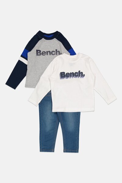BENCH Toddlers Boy 3 Piece Long Sleeve Brand Logo Top And Bottom Set, Grey