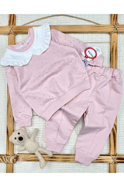 Murat Baby Girl's Stoned Baby Collar Cotton 2 Piece Set