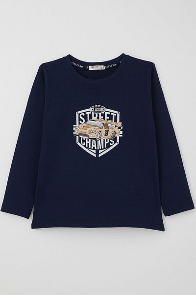 Breeze Boy's Long Sleeve T-Shirt Street Champion Car Print 4-8 Years, Navy Blue