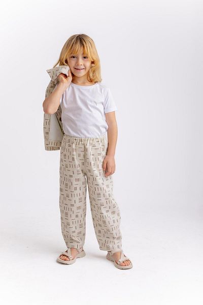 Cigit Striped Gabardine - Ecru Color Trousers for Ages 2-7