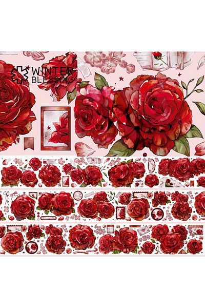 Choice Red Rose 2m Laser PET Washi Tape Red Rose Transparent Roll Sticker Decorative Adhesive Tape For Scra