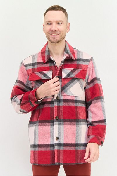 Asos Design Men Oversized Checkered Jacket Shirts, Red