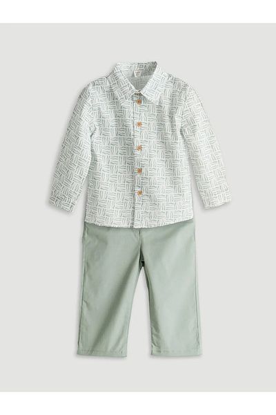 LC Waikiki Kanz Ecru Printed Baby Boy Shirt and Pants 2-Pack