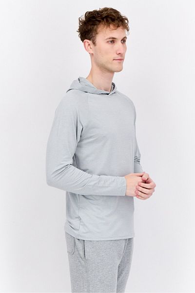 Swiss Alps Men Hooded Long Sleeves Chambray Sweatshirt, Light Grey