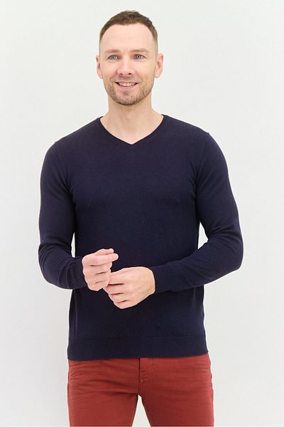 GAS Men V-Neck Long Sleeve Knitted Sweater, Navy