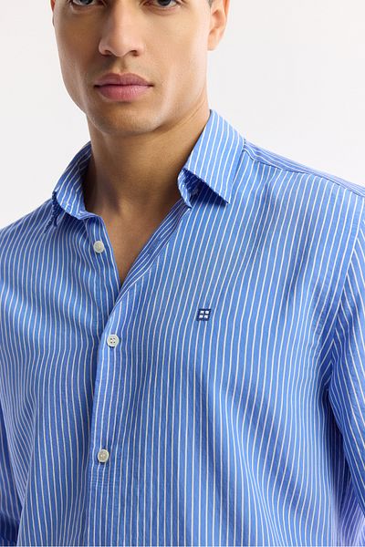Avva Men's Blue Bottom Brit Viscose Long Sleeve Shirt Comfort Fit A51Y2128
