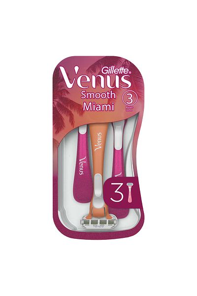 Gillette Venus Smooth Miami Women's Razor Blades, 3 Pack Women's Disposable Razor Blades