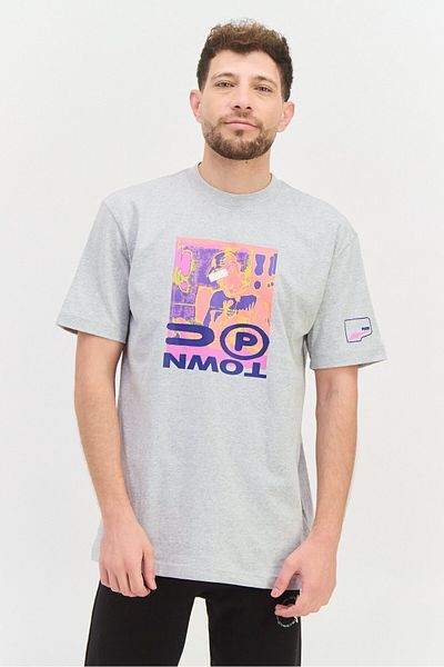 Puma Men Sportswear Fit Graphic Print Training T-shirts, Heather Grey Combo