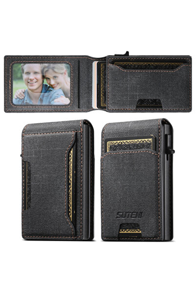 Choice حامل بطاقات أسود عالي الجودة من جلد البولي يوريثان، حامل بطاقات بمحفظة...