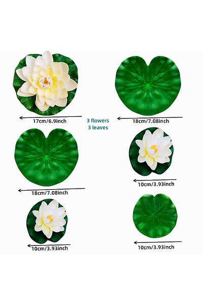 Choice WHITE 3 flowers and 3 leaves Artificial Lotus, Realistic Water Floating Foam Lotuses, Fake Lily Pad,