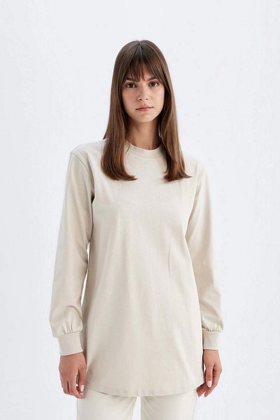 DeFacto D0410 Μπεζ Oversize Wide Fit Basic Απλό Φούτερ Μπλούζα