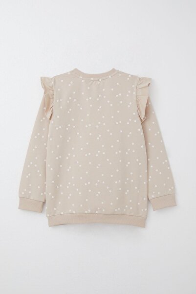 Breeze Kız Çocuk Eşofman Takım Kabartma Yazı Baskılı Çiçekli 4-8 Yaş, Bej