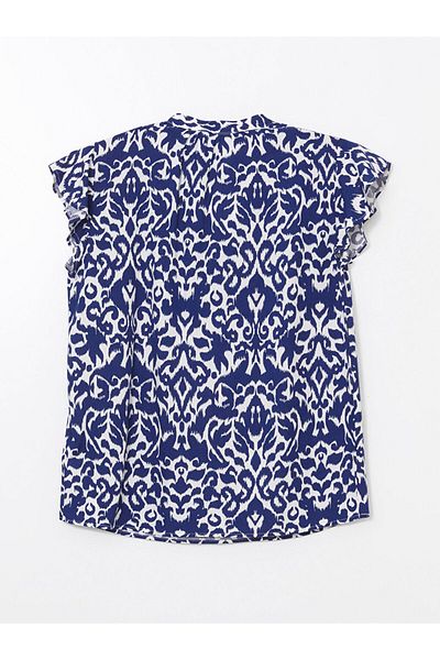 LC Waikiki LCWAIKIKI Klassische marineblaue Damenbluse mit Schnürkragen und Muster