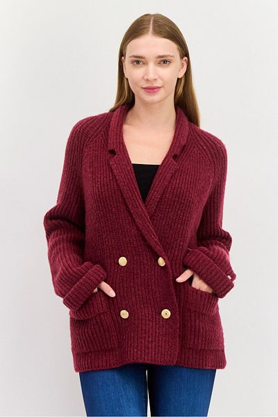 Tommy Hilfiger Women Button Front Knitted Cardigan, Maroon