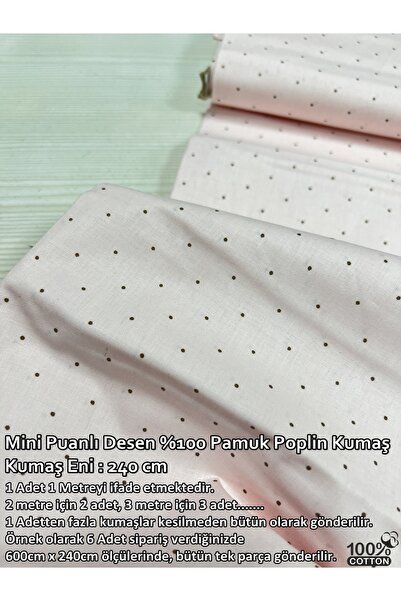 Renk Tekstil Pembe Zemin Nokta Puan Doğal %100 Pamuklu Poplin Kumaş