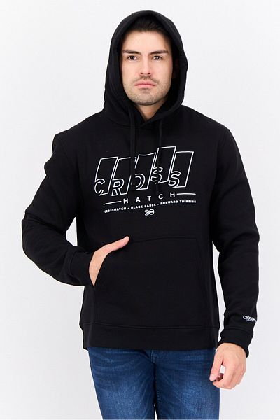 Crosshatch Men Hooded Brand Logo Sweatshirt, Black