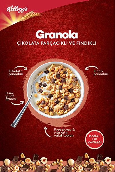 Kellogg's Granola Çikolata Parçacıklı Ve Fındıklı 250g,%44 Yulaf Ezmesi,lif Kaynağı,kahvaltılık