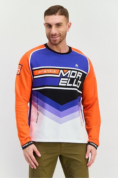 Frankie Morello Men Crew Neck Long Sleeve Graphic Sweatshirt, Blue Combo