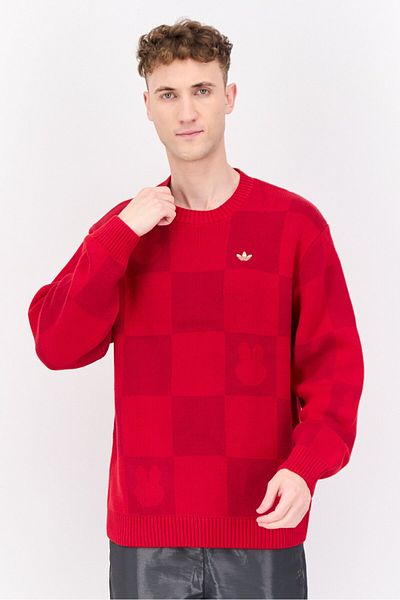 adidas Men Sportswear Fit Long Sleeve Outdoor Sweater, Red