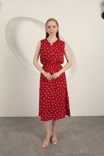 Moka Shopin Mokashopin Viscose Fabric Heart Patterned Dress-Red