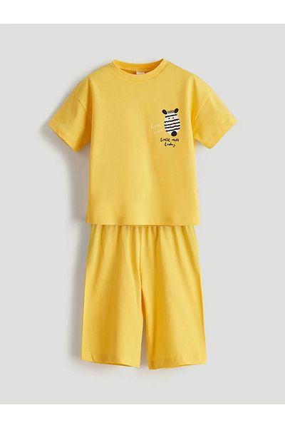 LC Waikiki Lcw Kids Yellow Printed Boys T-Shirt and Shorts Pack of 2