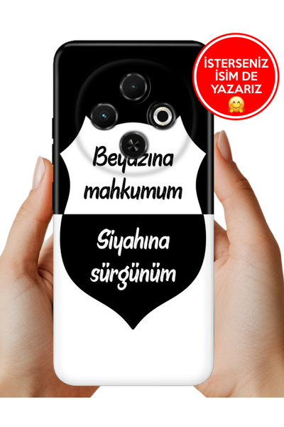 TECNO Spark 30C Kılıf Rubber Esnek Silikon Tam Koruma Siyah Beyaz Aşkım