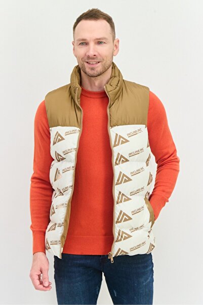 Asos Design سترة رجالية بسحاب كامل وطبعة جرافيكية، لون بني