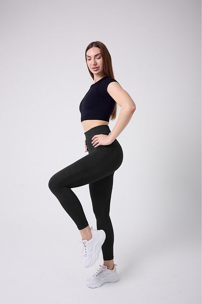 MİSTİRİK Colanți tricotați fără cusături model Neretol Jacquard cu talie înaltă (culoare neagră)