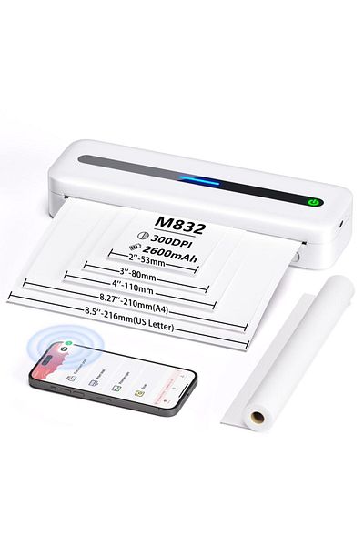Choice مجموعة طابعات بيضاء جديدة A4 طابعة محمولة لاسلكية M832 للسفر والعمل والمنزل بدون حبر حراري 300 نقطة في البوصة
